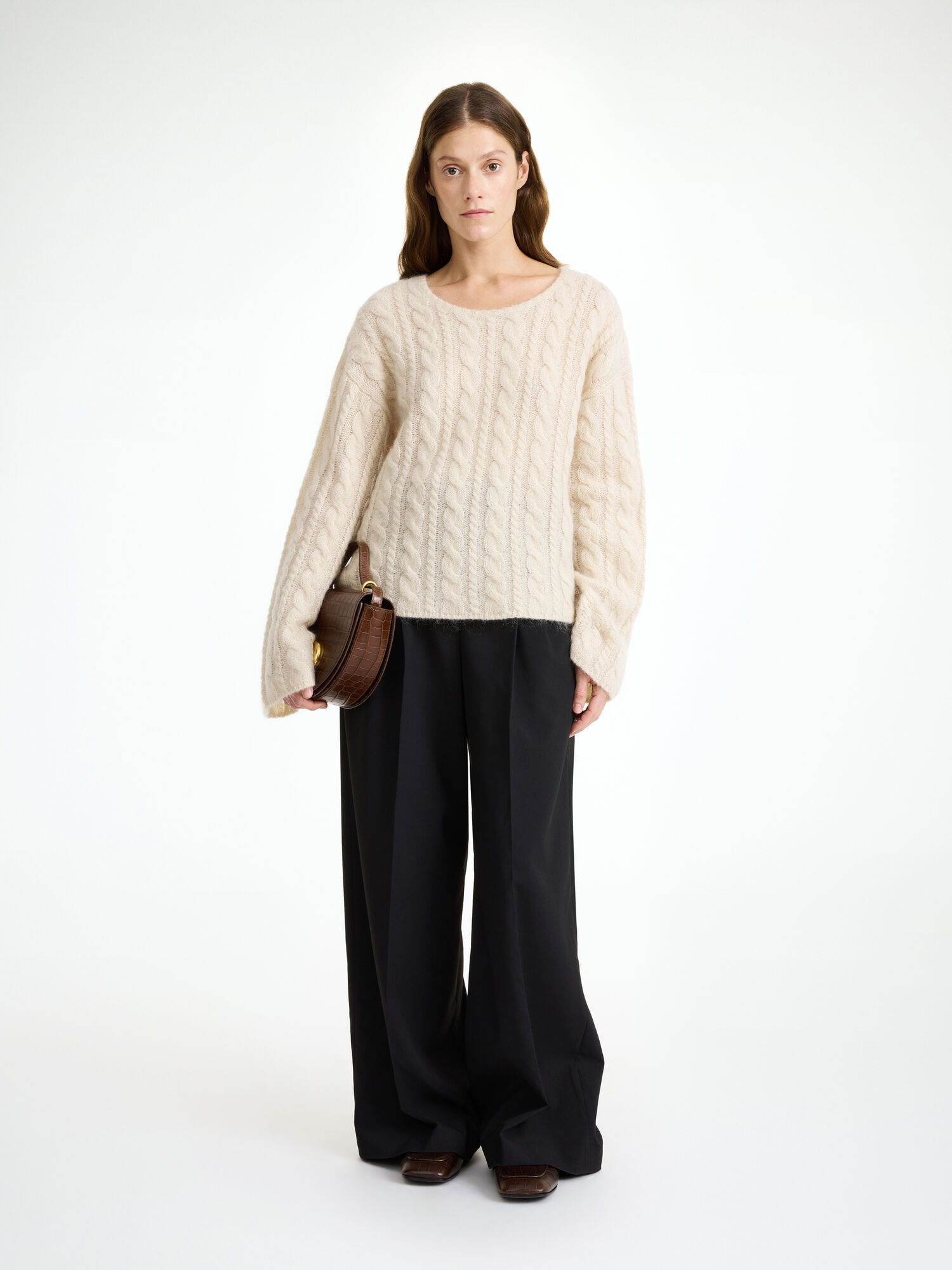 By Malene Birger Cierra Cable-knit Sweater Strikkevarer Oyster Gray | NO_BB15522