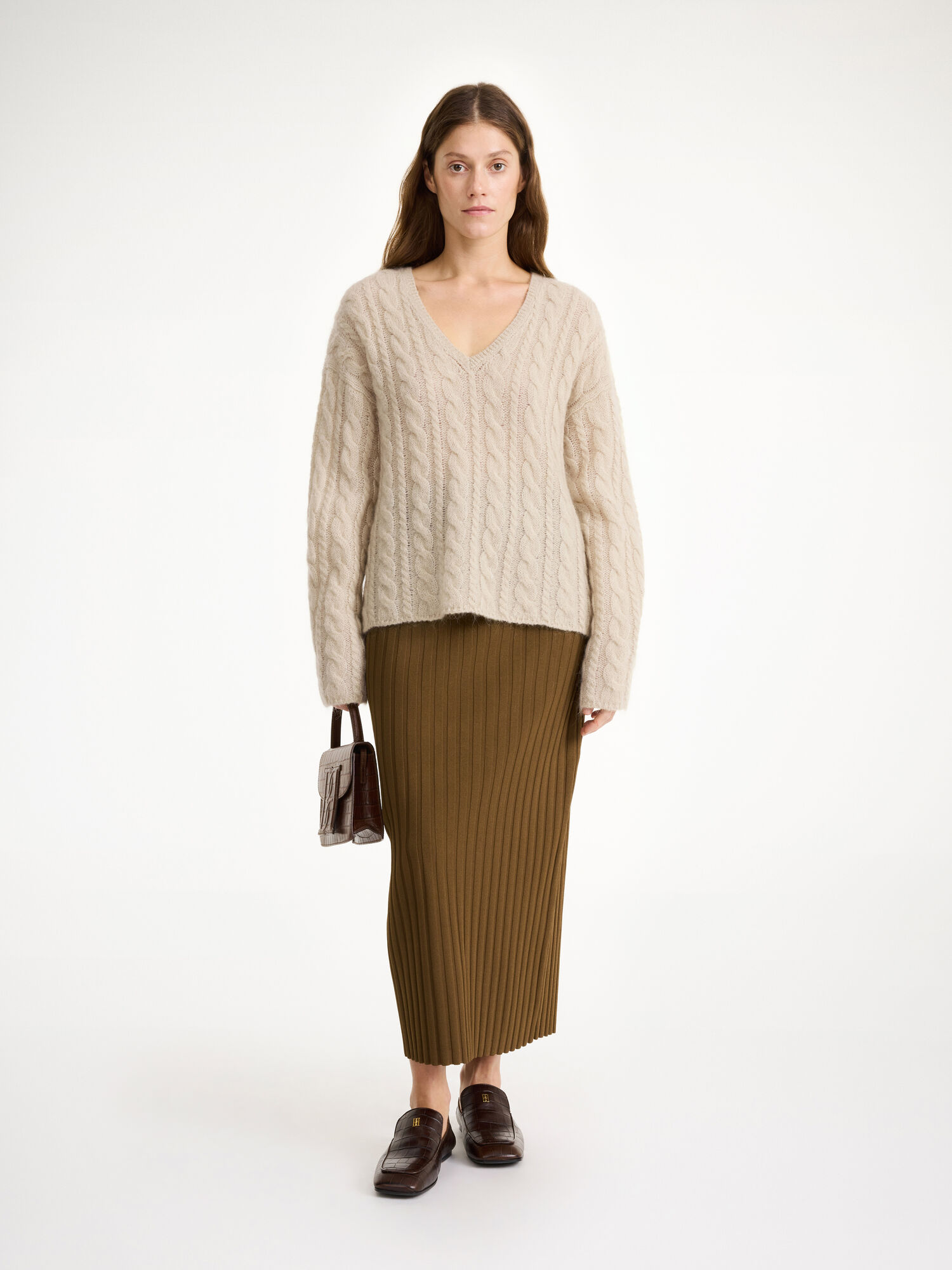 By Malene Birger Cimone Cable-knit Sweater Strikkevarer Oyster Gray | NO_BB67455